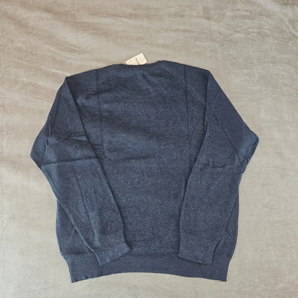 J.Crew Crewneck Sweater Men's Large Blue 100% Cotton Textured Raglan L CD617